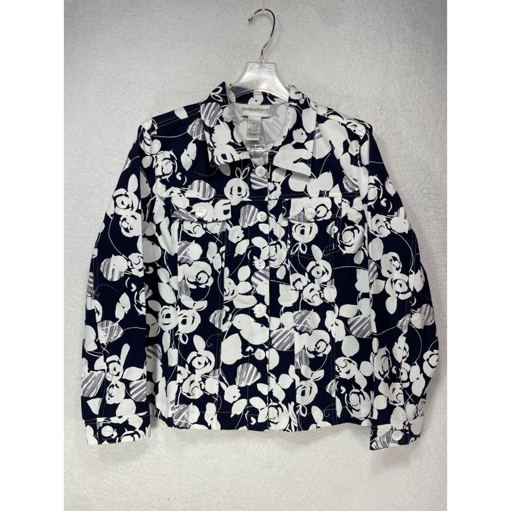 Drapers & Damon's Petites Womens Size PL Navy / White Denim Button Up NWOT